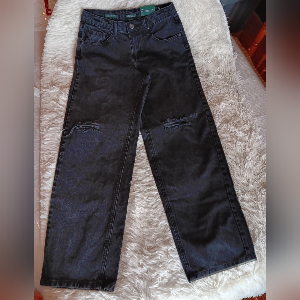 wild fable Black Straight-Leg Distressed Jeans #2/31 Iseam,rigid Mid Rise Relaxe